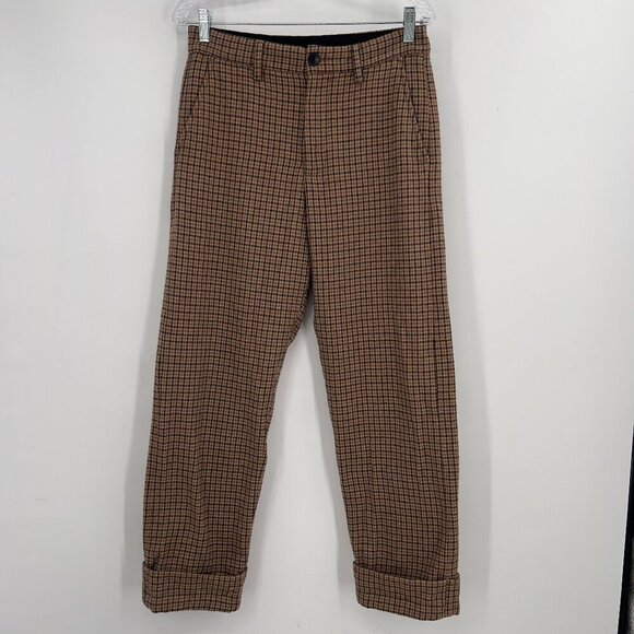 Zara Men’s Wool Blend Checkered Trousers Brown Black Size 38 (US 30) - Picture 1 of 16